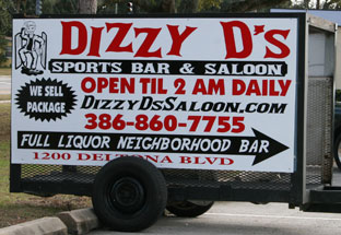 Dizzy d-s stickers on trailer sign