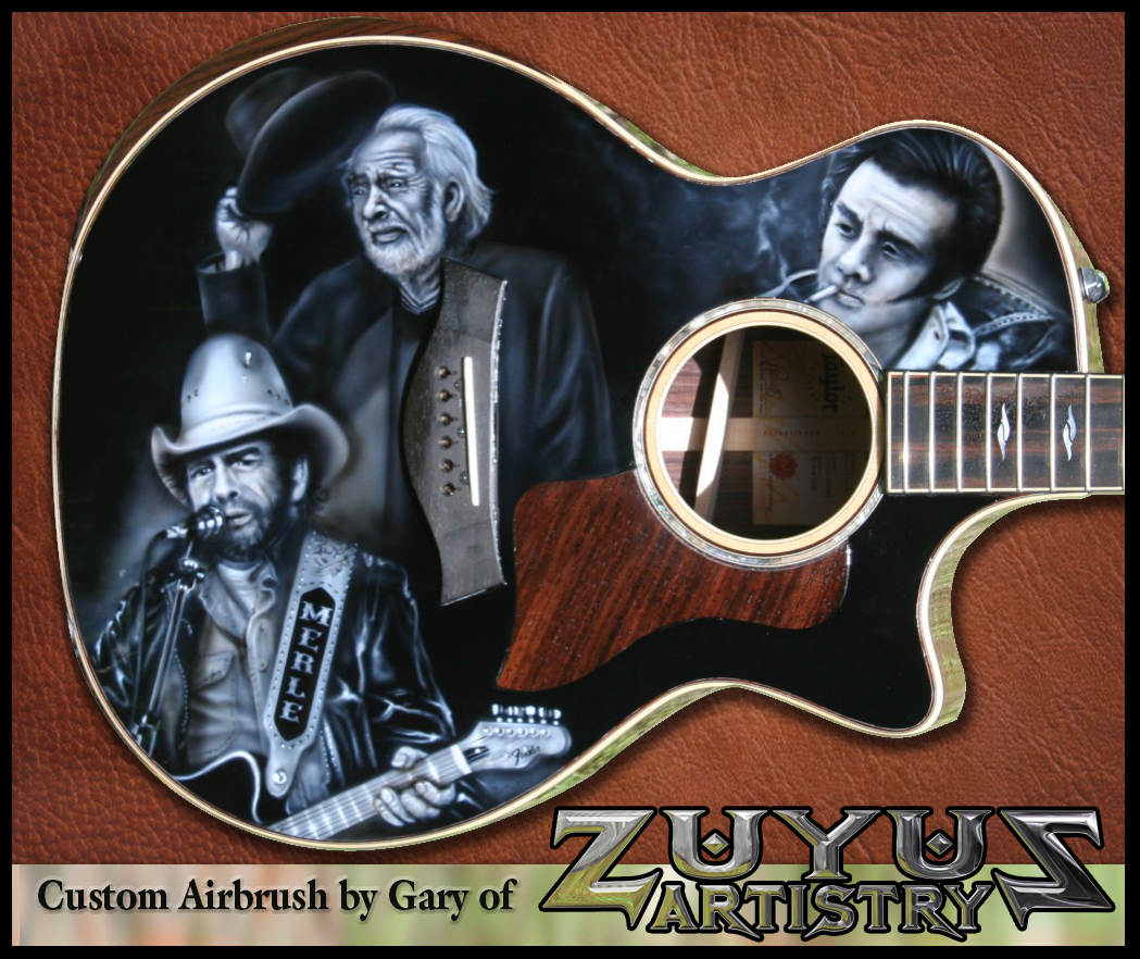 Merle haggard airbrush on guitar